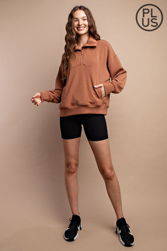 Camel funnel neck pullover plus size