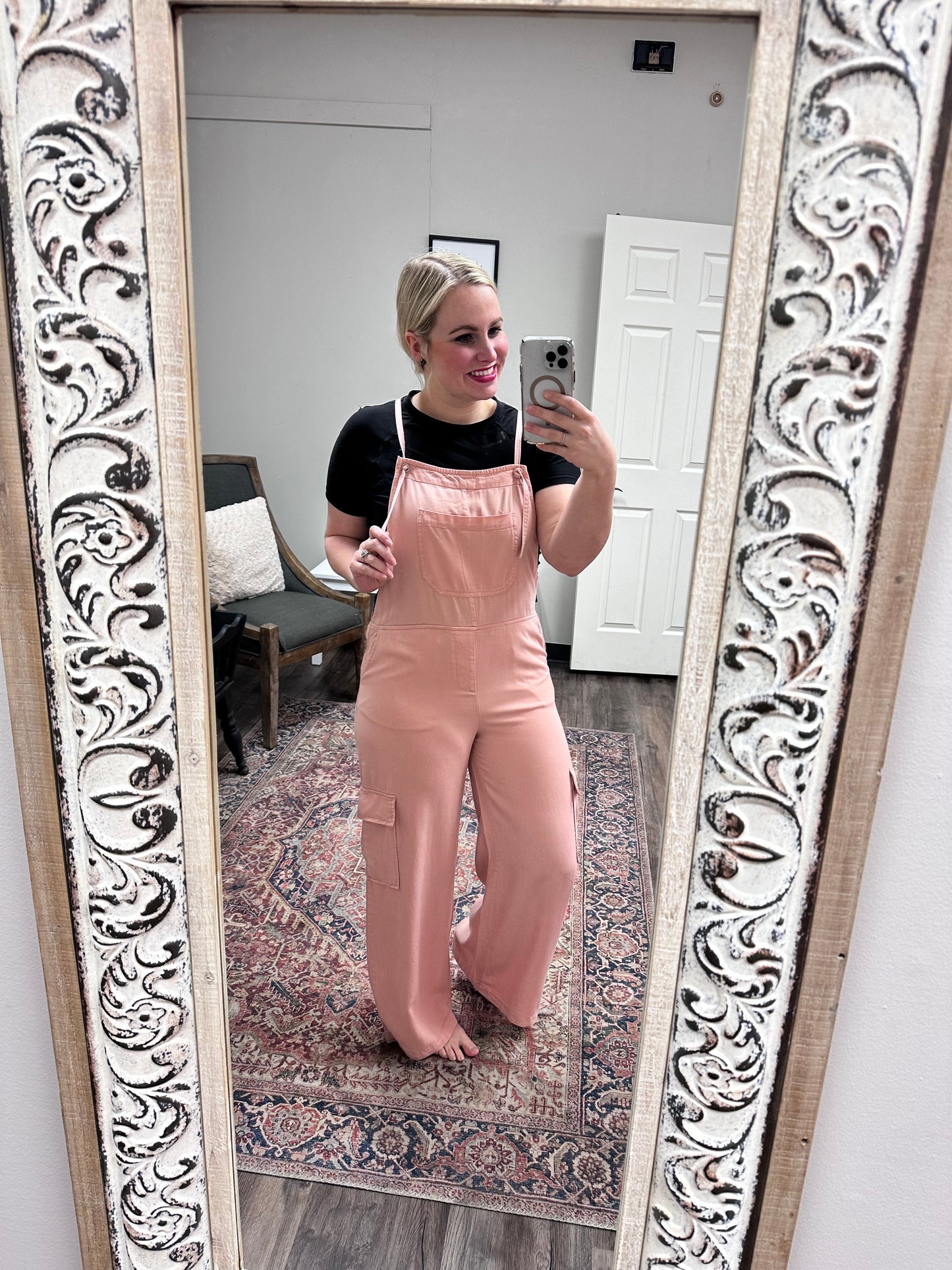 Wide leg soft pink overalls