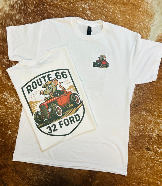 Vintage Hot Rod Rat Route 66 Tshirt