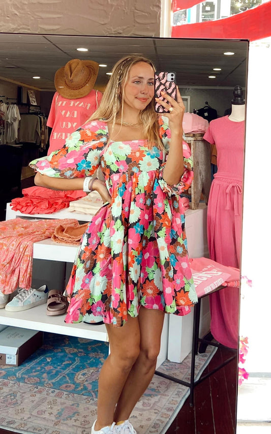 Neon Floral Print Dress