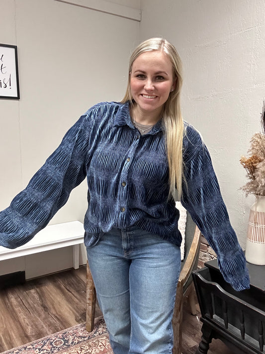 Dusty Blue velvet button up