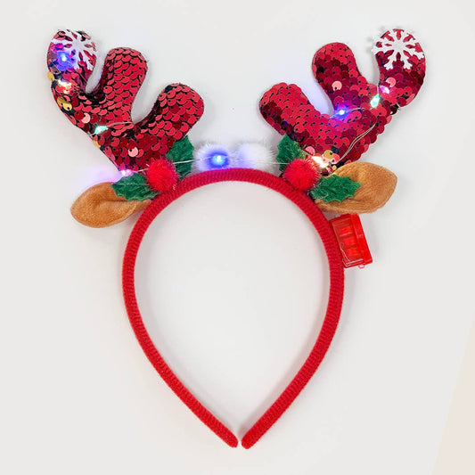 Light-Up Christmas Reindeer Pom Pom Headband