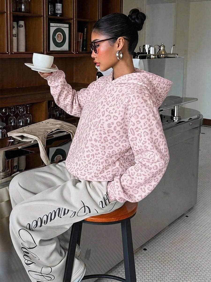 Leopard Hoodie Oversized Casual Pullover Sweatshirt