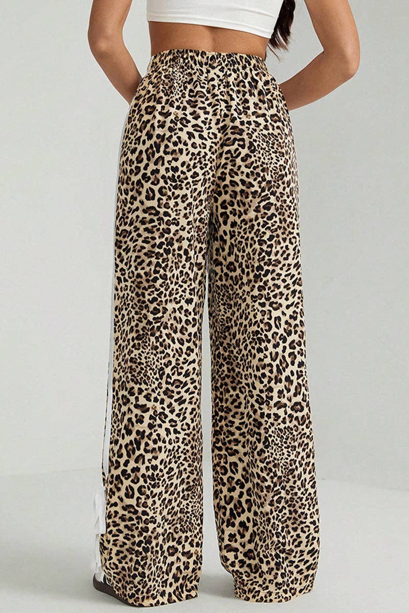 Leopard Print Stripe Casual Pants