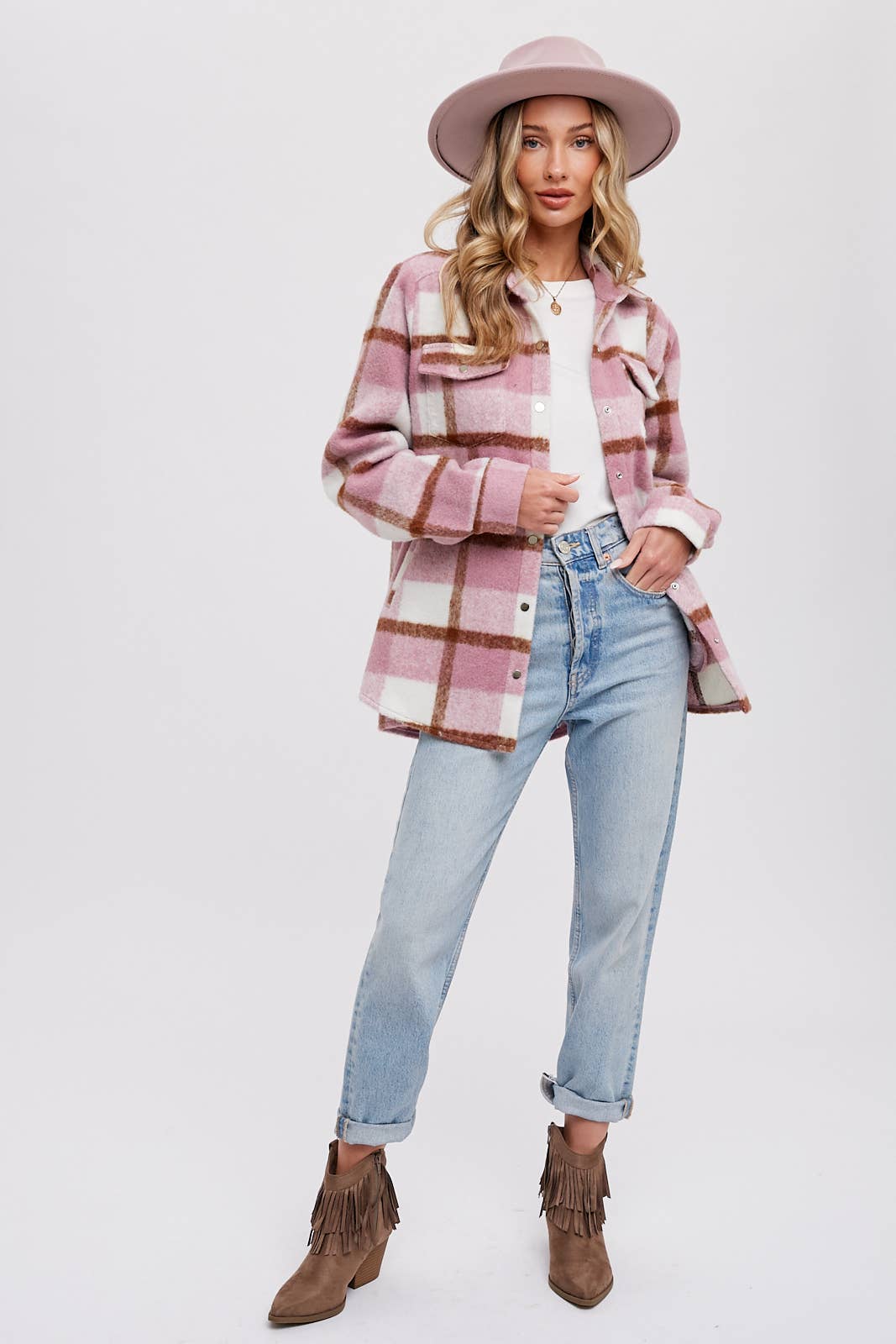 PLAID BRUSHED FLANNEL SHACKET