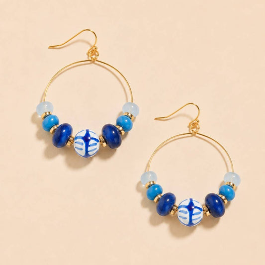 Colorful Resin Beaded Fish Hook Hoop Earrings