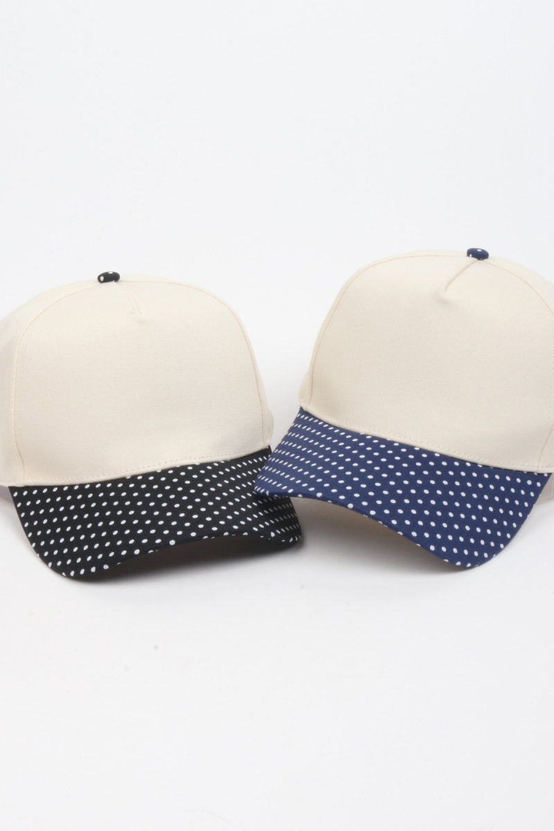 Polka Dot Printed Brim 5-Panel Two-Tone Cap – Trendy Casual