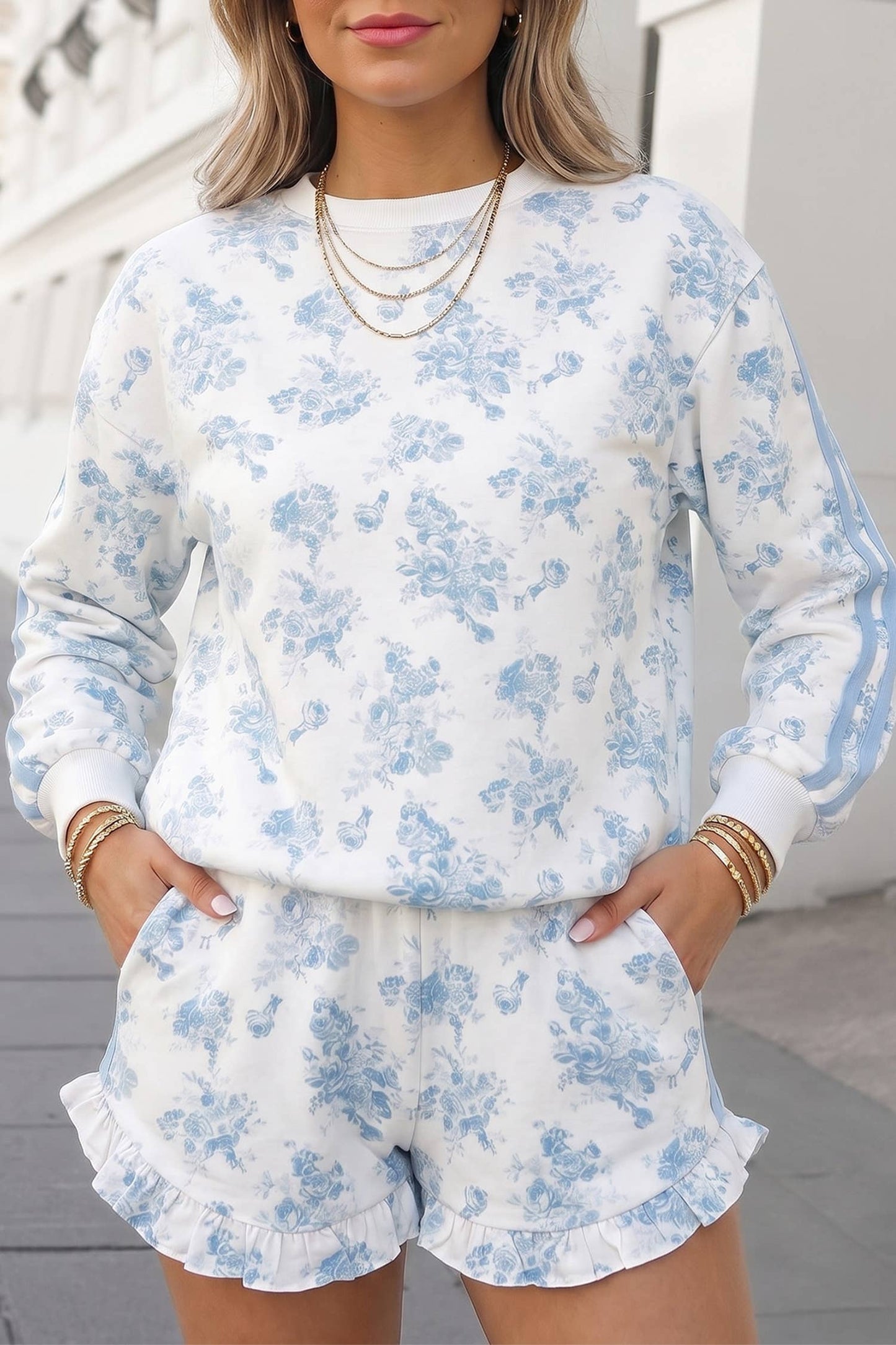 Floral Long Sleeve Top 2pcs Shorts Set | S-XL