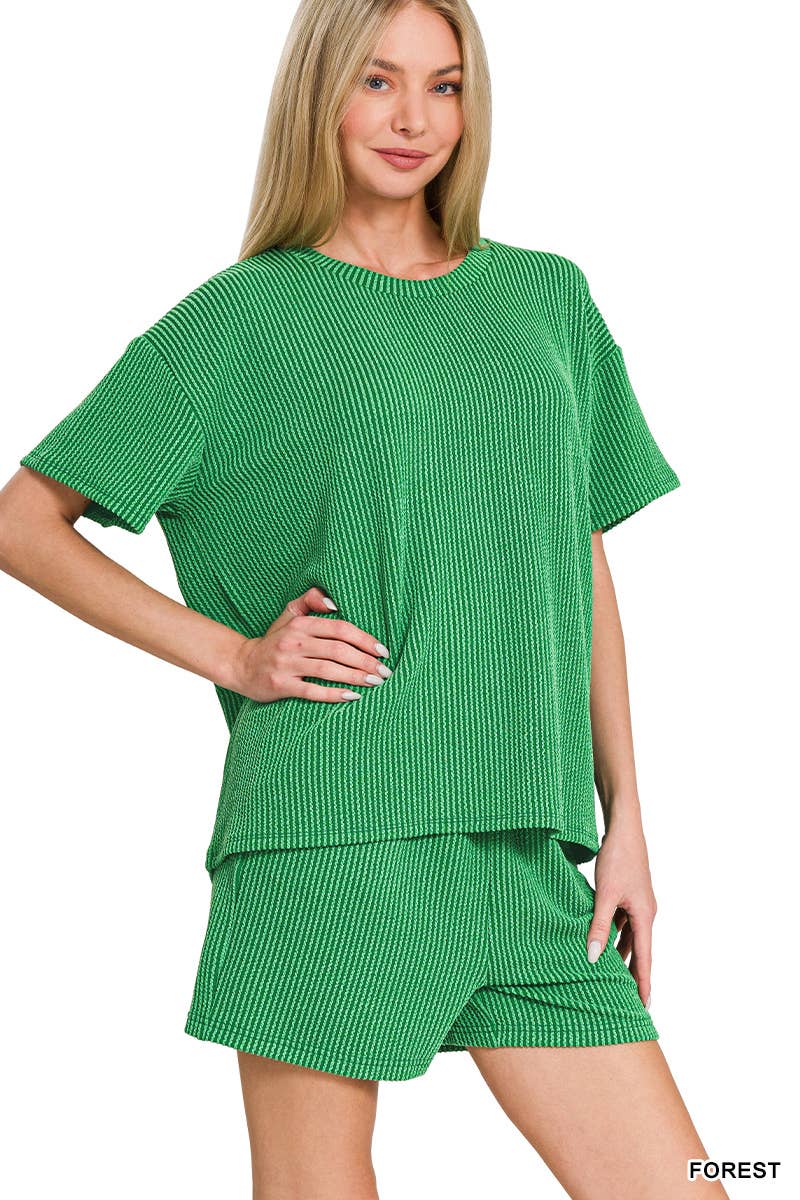 Corded Rib Tee & Drawstring Shorts 2pc Set