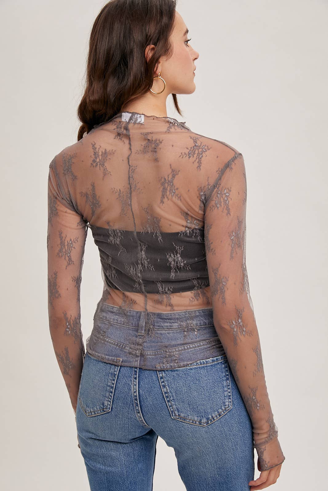 FLORAL EMBROIDERY LACE MESH LAYERING TOP