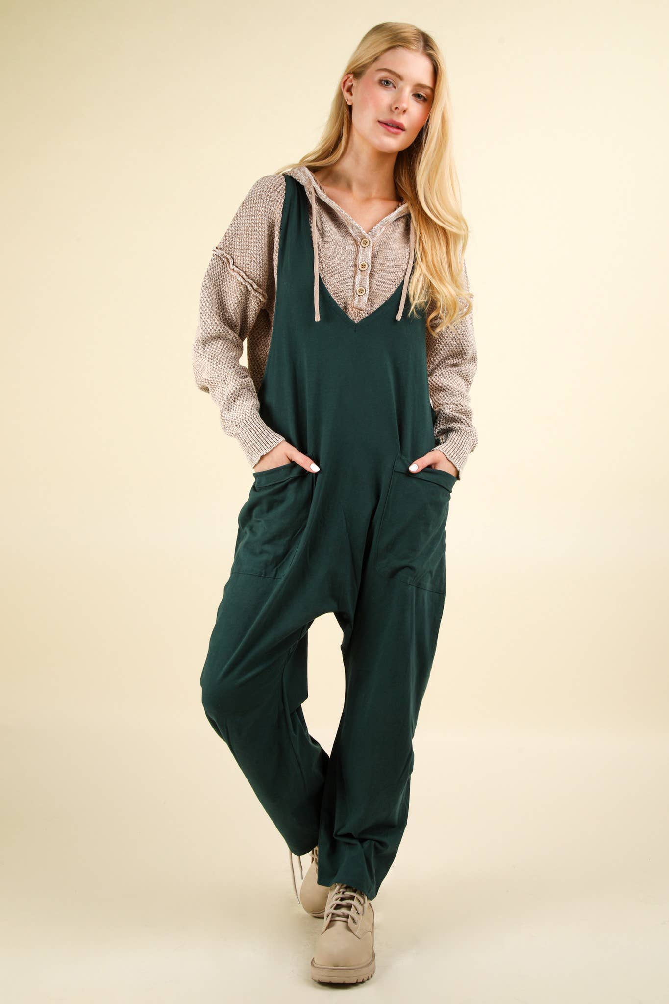 Casual Loose Fit Solid Knit Baggy Jumpsuit