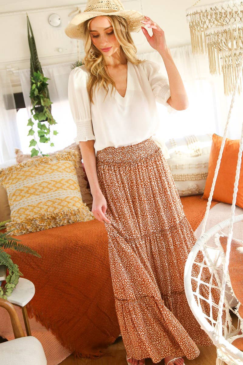 Smocking waist maxi skirt