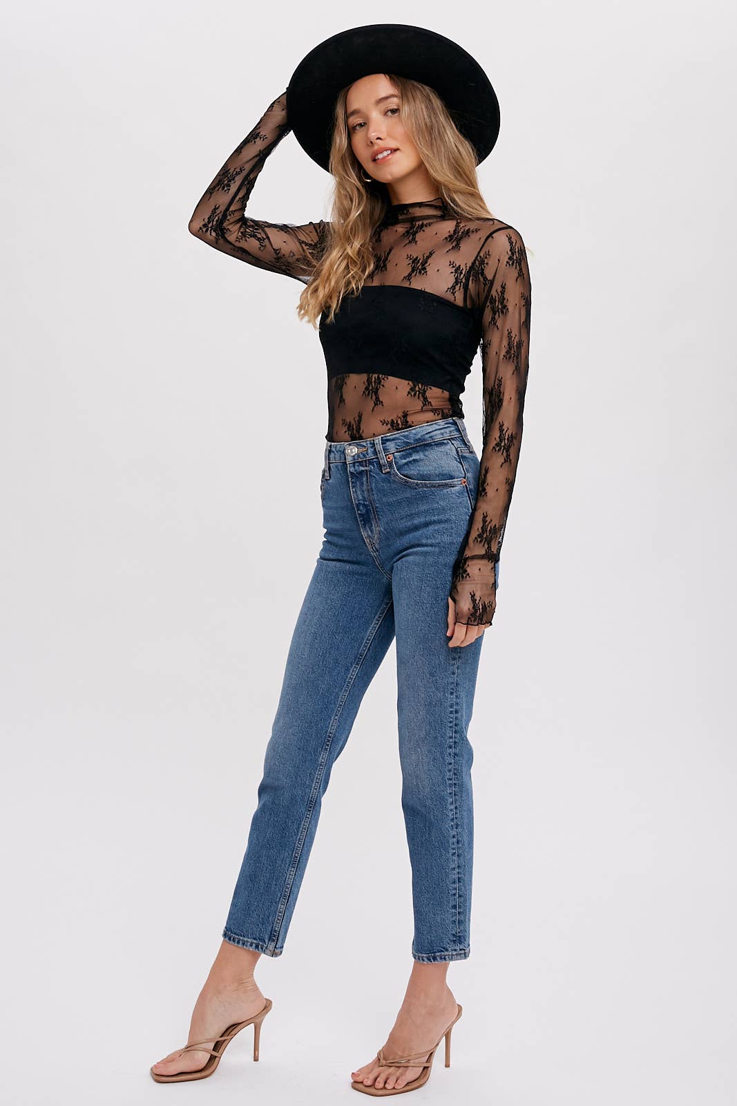 FLORAL EMBROIDERY LACE MESH LAYERING TOP