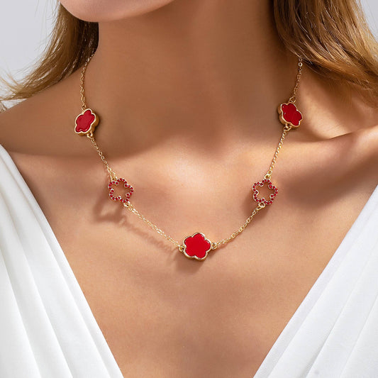 Four Leaf Enamel & Crystal Charm Necklace