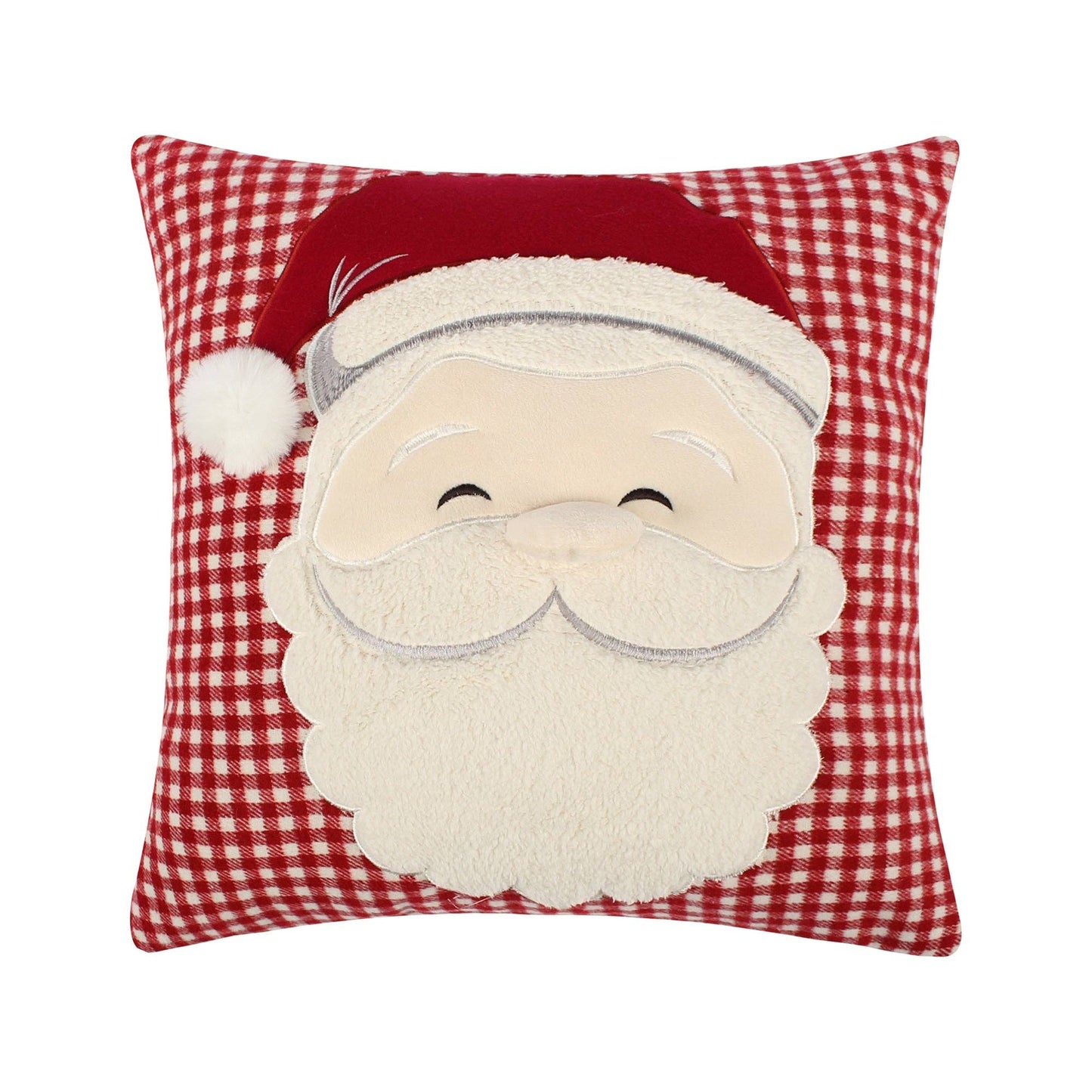 Peppermint Plaid Santa Applique Throw Pillow