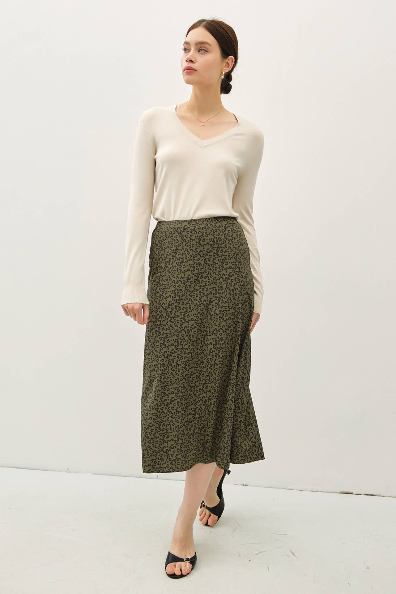 PRINT MIDI SKIRT WITH ELASTIC WAISTBAND