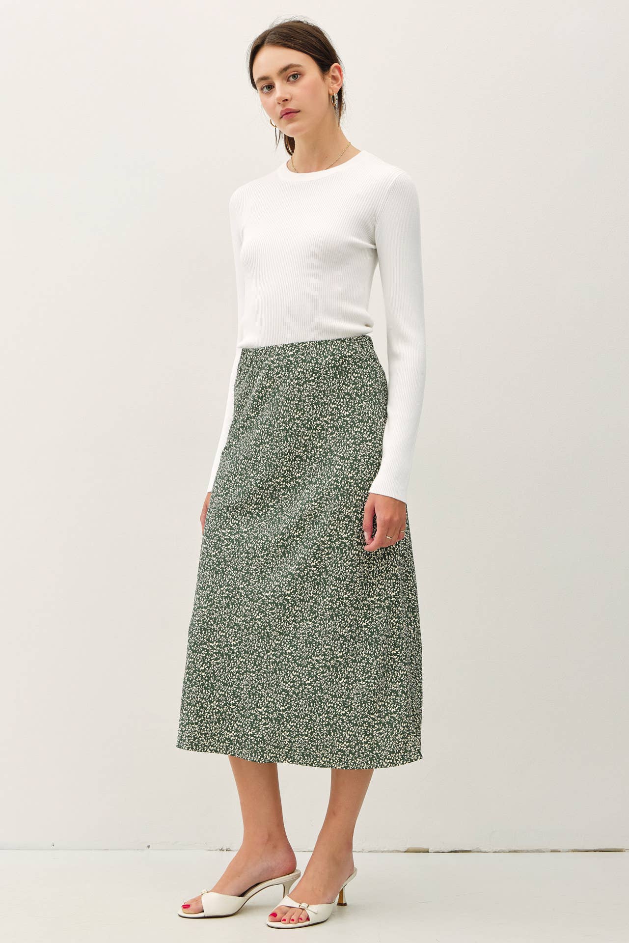 PRINT MIDI SKIRT WITH ELASTIC WAISTBAND