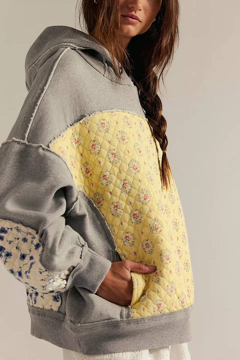 Patchwork Quilted Hoodie Sweatshirt