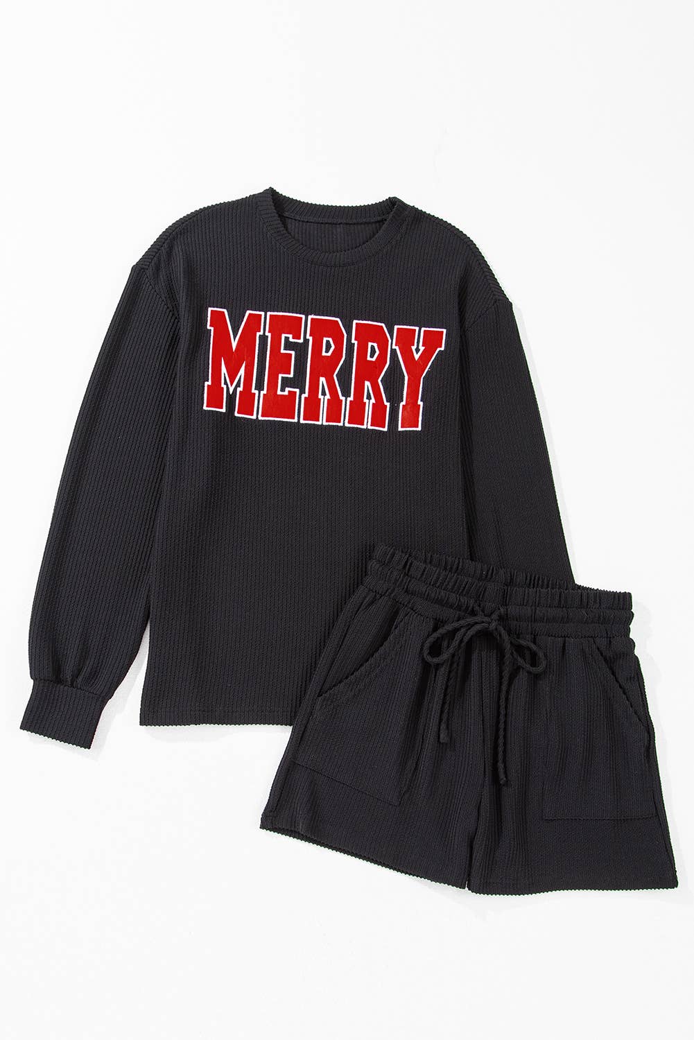 MERRY ⛄ Letter Print Long Sleeve Top & Shorts Set