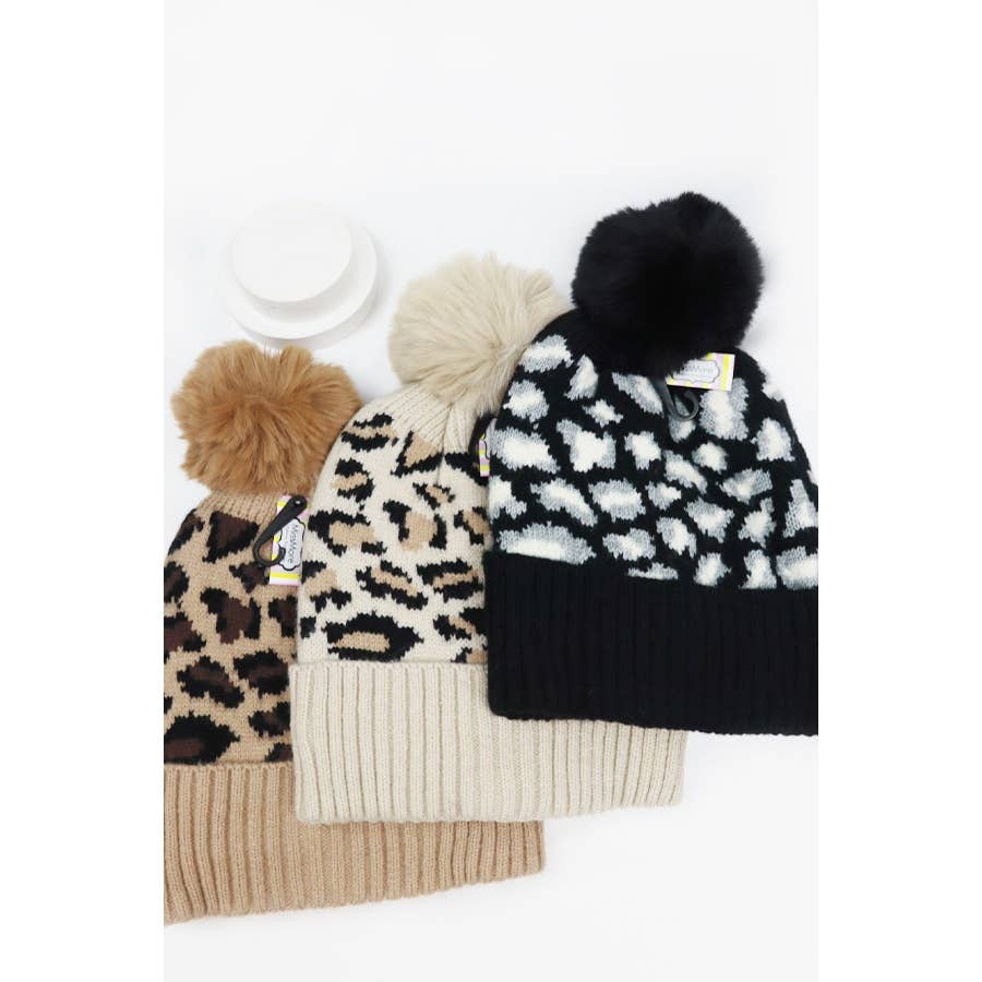 Leopard Print Pom Beanie