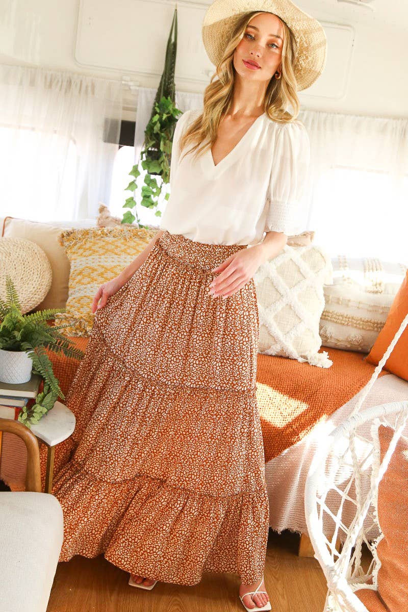 Smocking waist maxi skirt