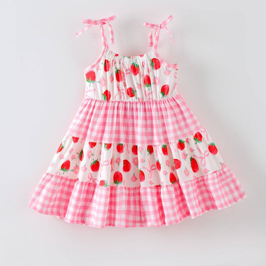 Sweet Strawberry & Gingham Tiered Dress