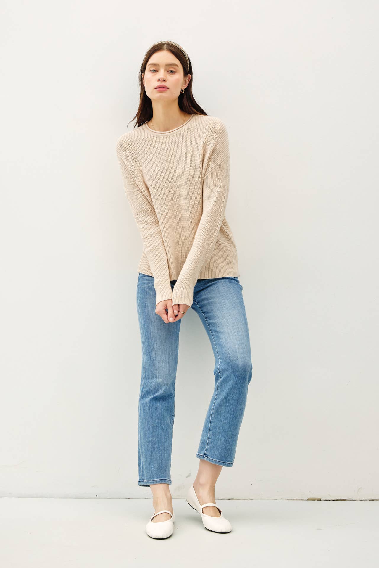 SOFT WAFFLE KNIT RAW HEM SWEATER