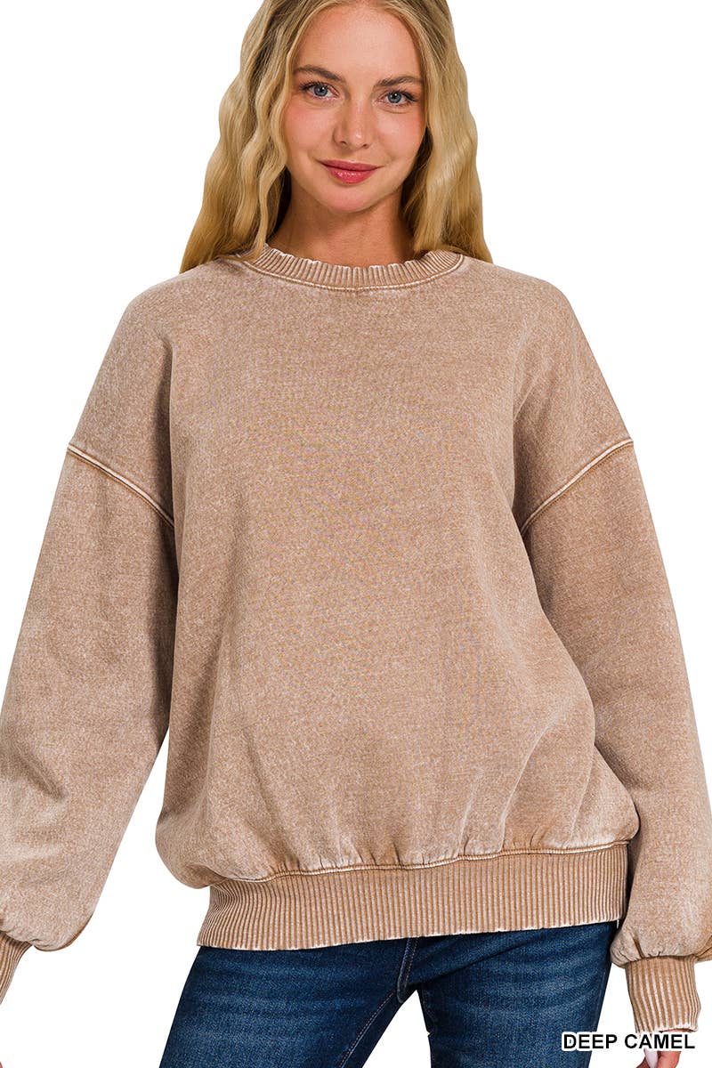 Washed Fleece Oversized Pullover Sweatshirt