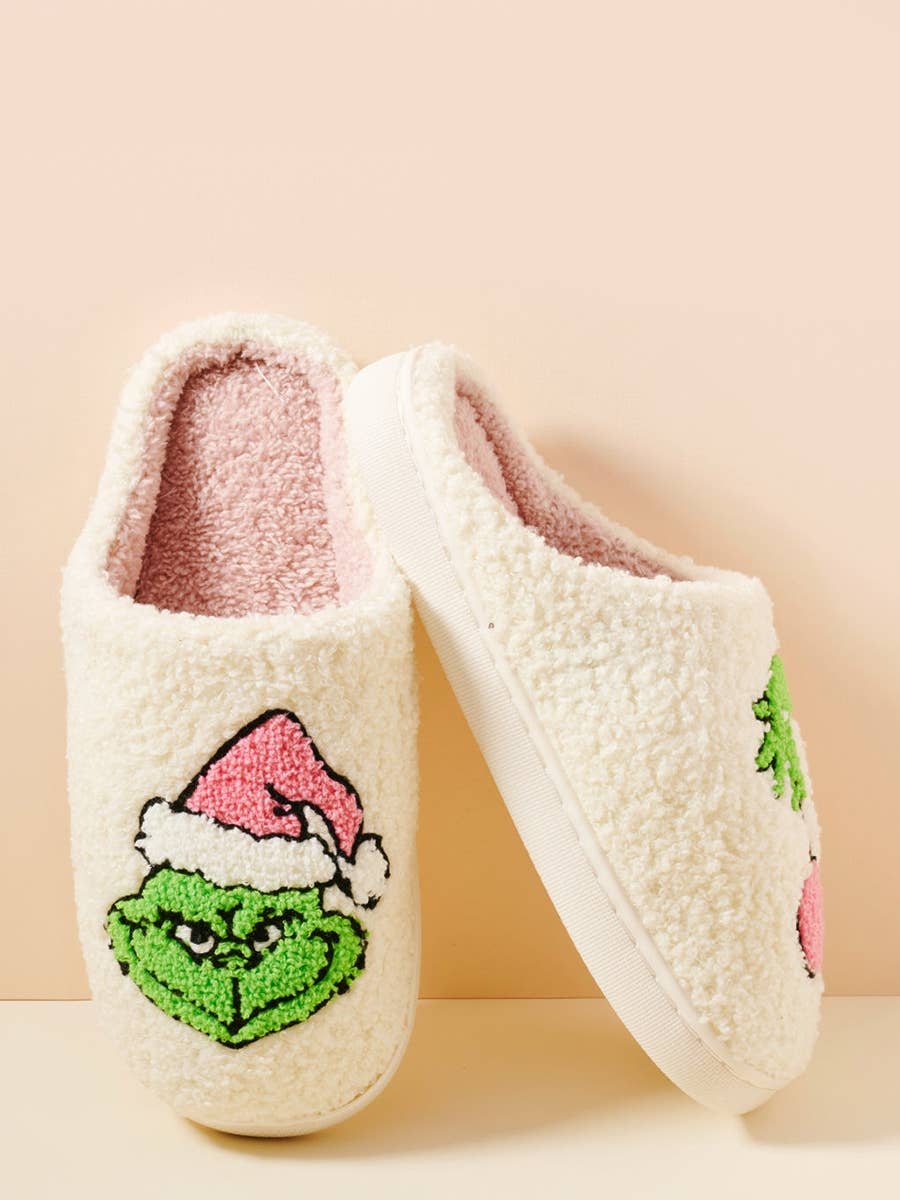 Christmas Grinch Fuzzy Fleece Soft Slipper