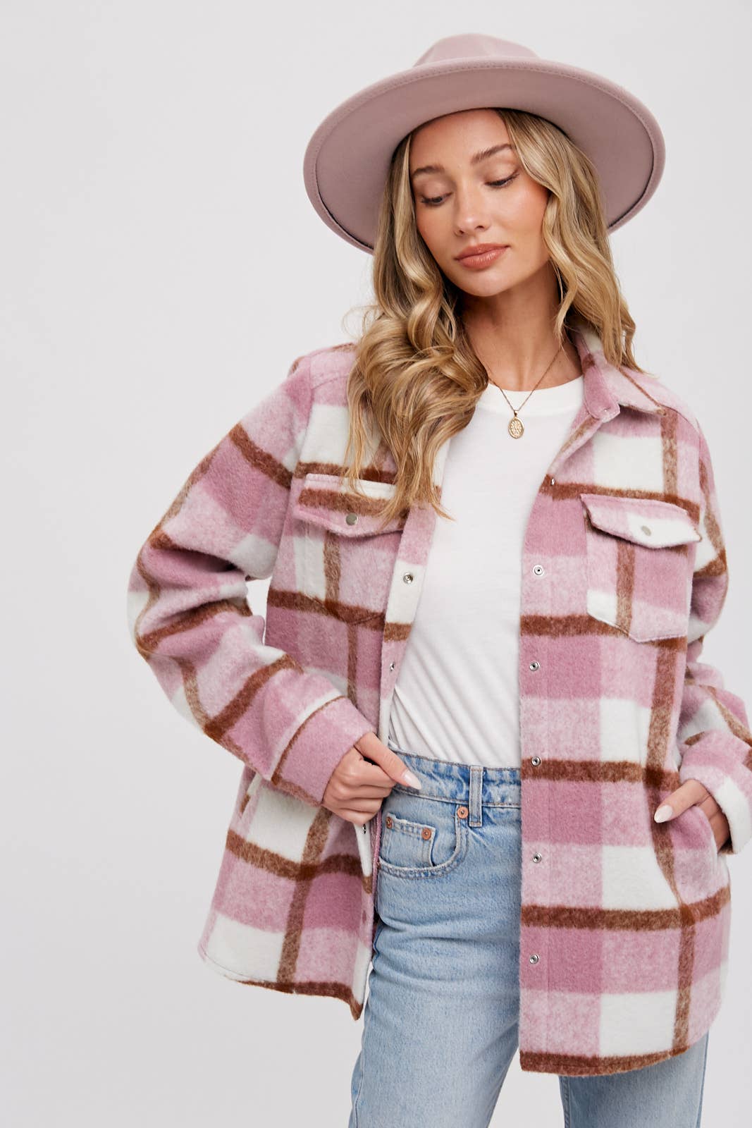 PLAID BRUSHED FLANNEL SHACKET