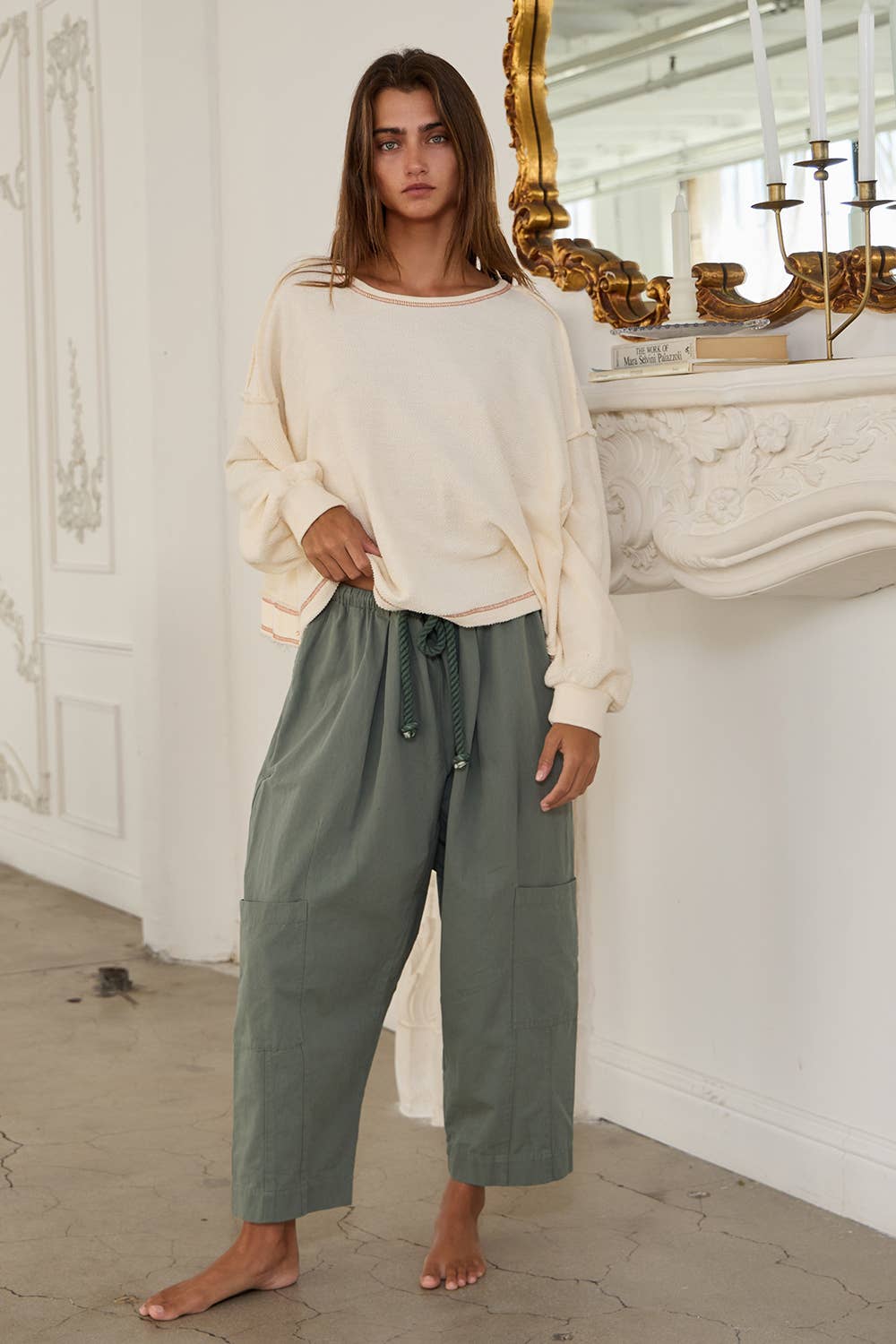 T2397 Overlap Open Back Oversize Fit Reverse Stitched Top