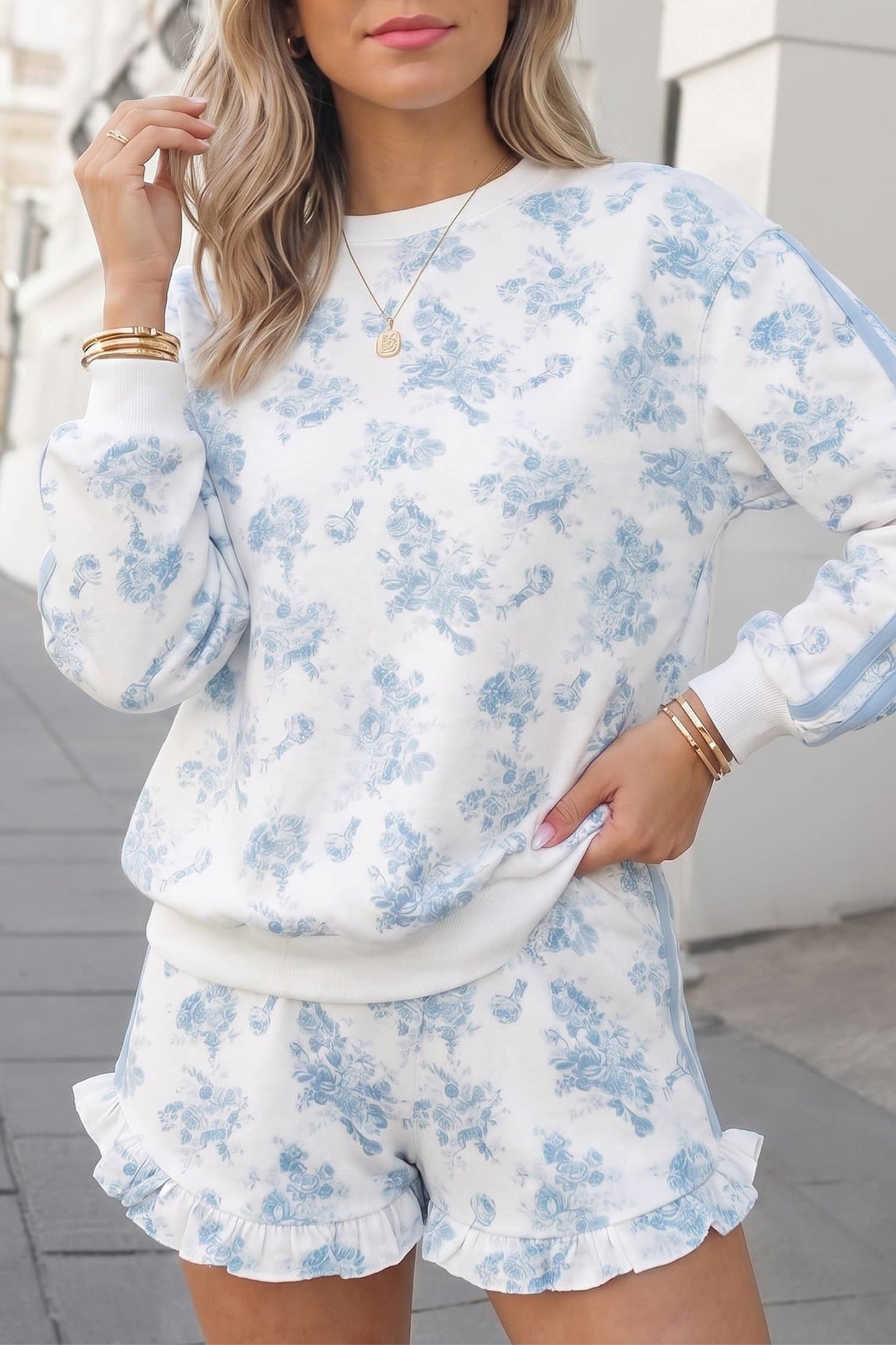 Floral Long Sleeve Top 2pcs Shorts Set | S-XL