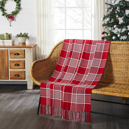 Red White Plaid Woven Throw 50x60