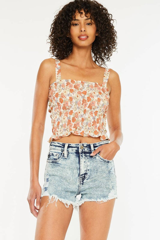 Kan Can HIGH RISE LIGHT WASH DENIM SHORTS-KC6321L-N