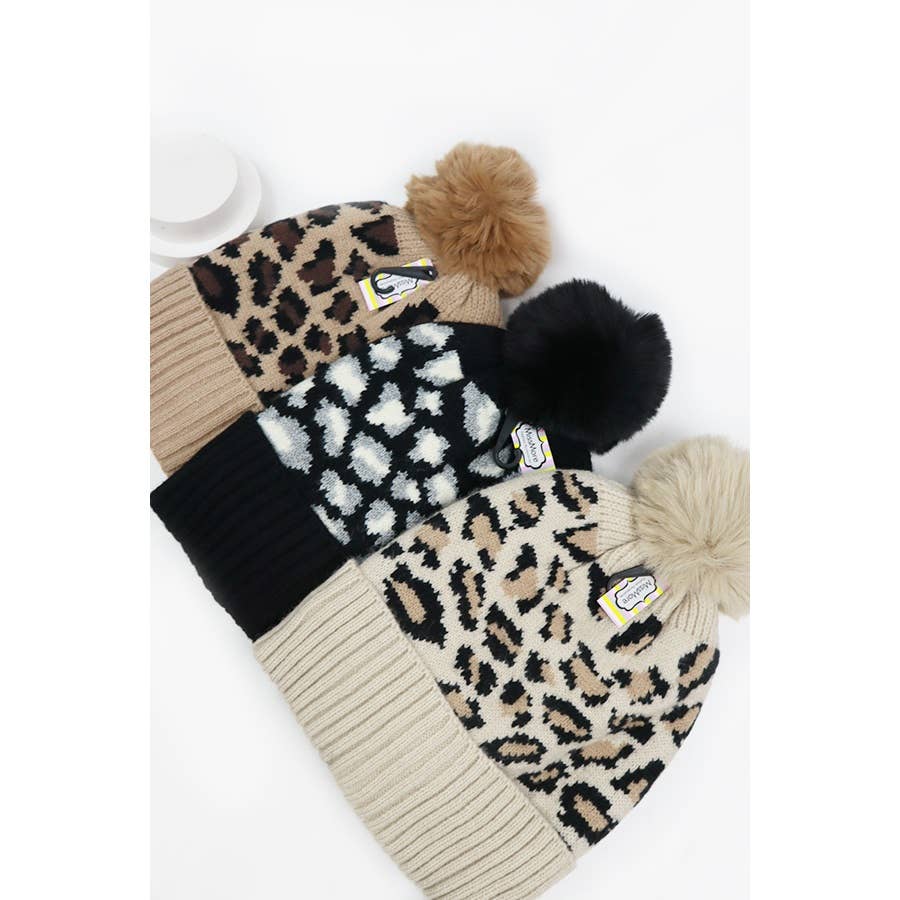 Leopard Print Pom Beanie