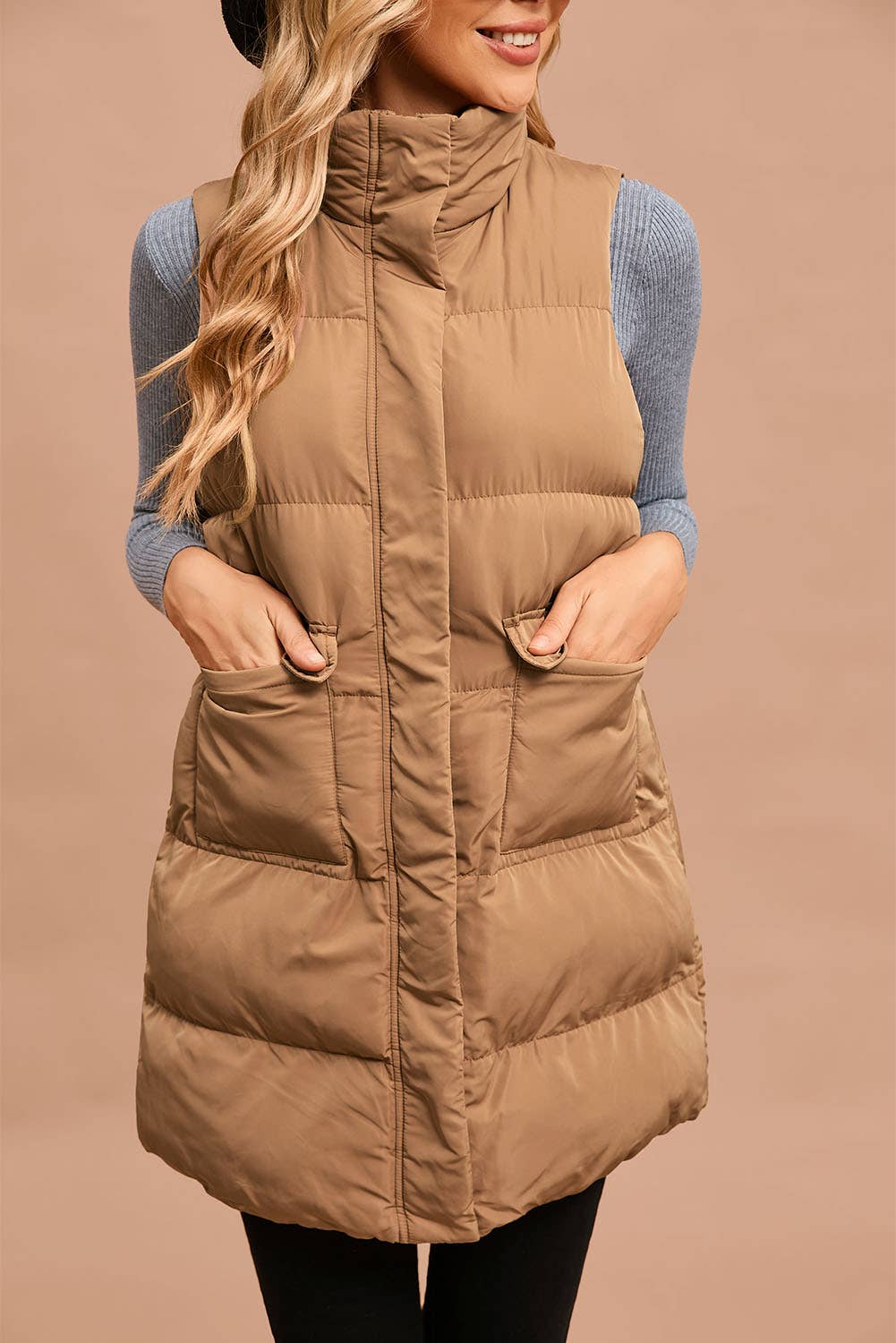 Winter Full Zipper Pockets Puffer Outerwear Vest