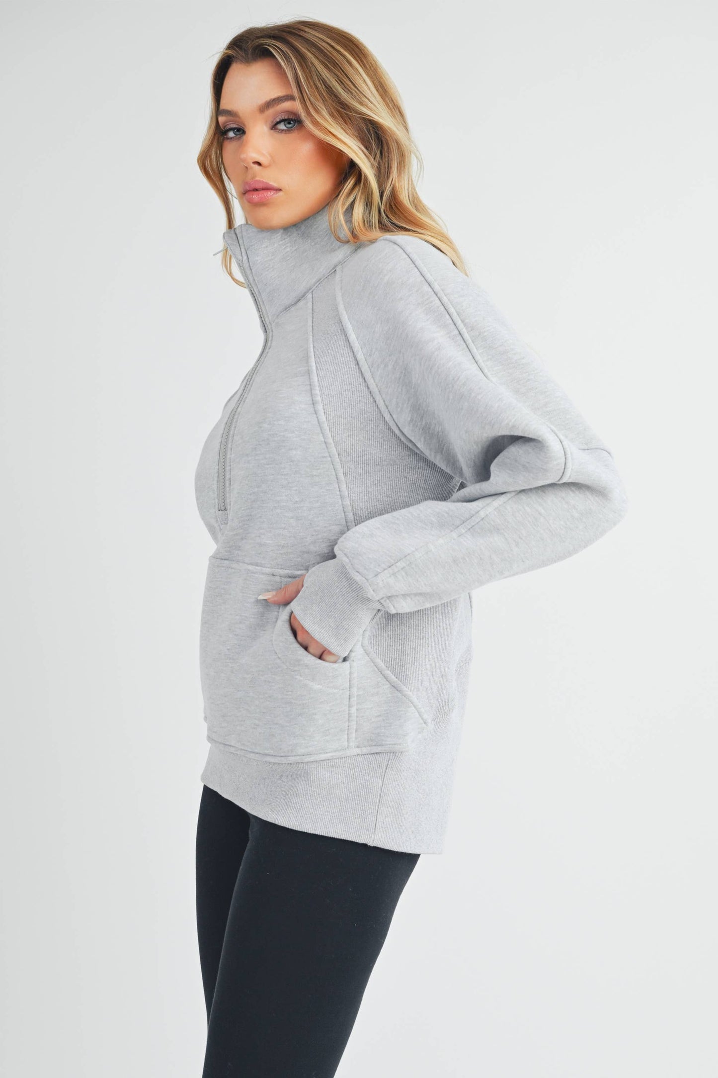 Dove Funnel Neck Half Zip-Long