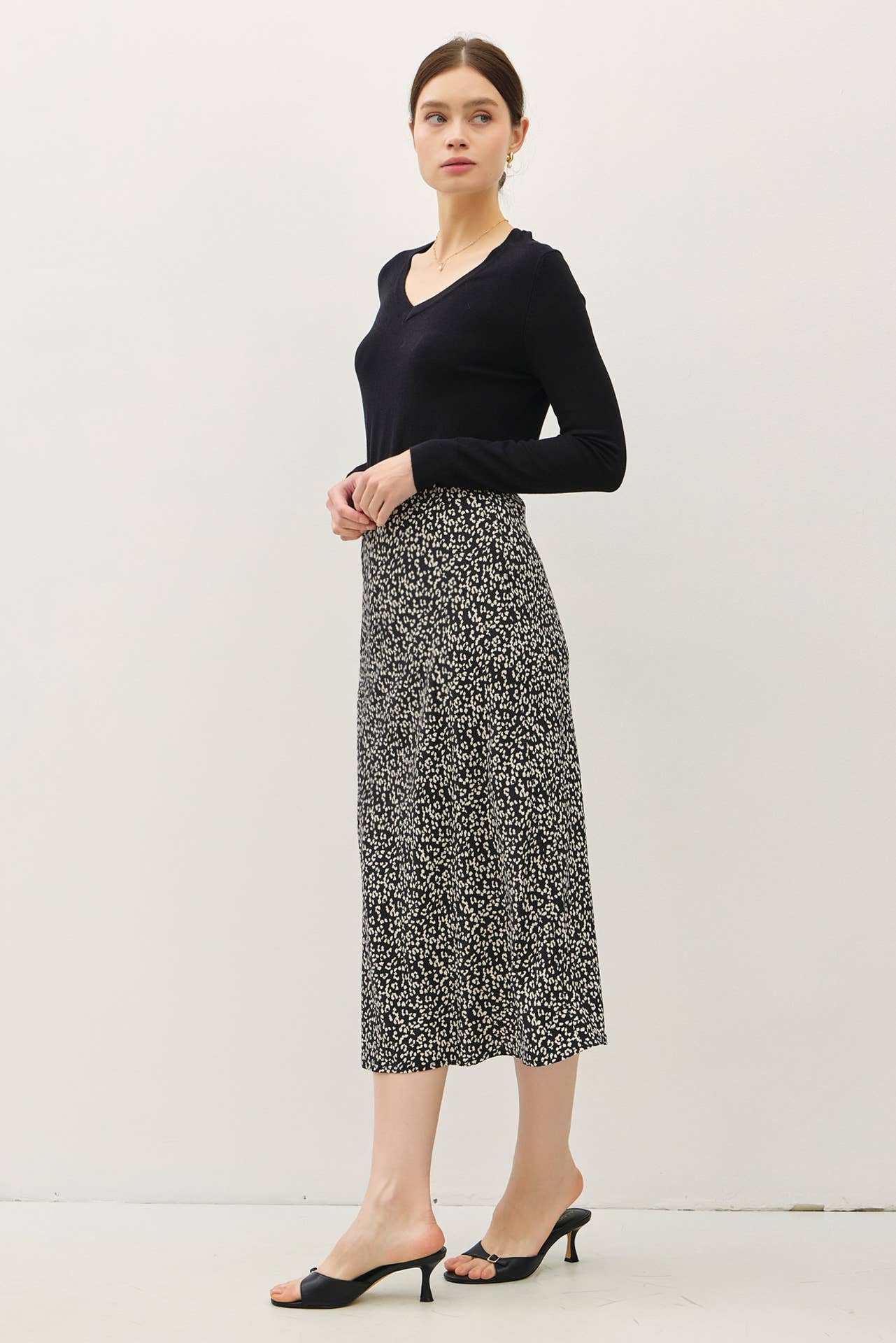 PRINT MIDI SKIRT WITH ELASTIC WAISTBAND