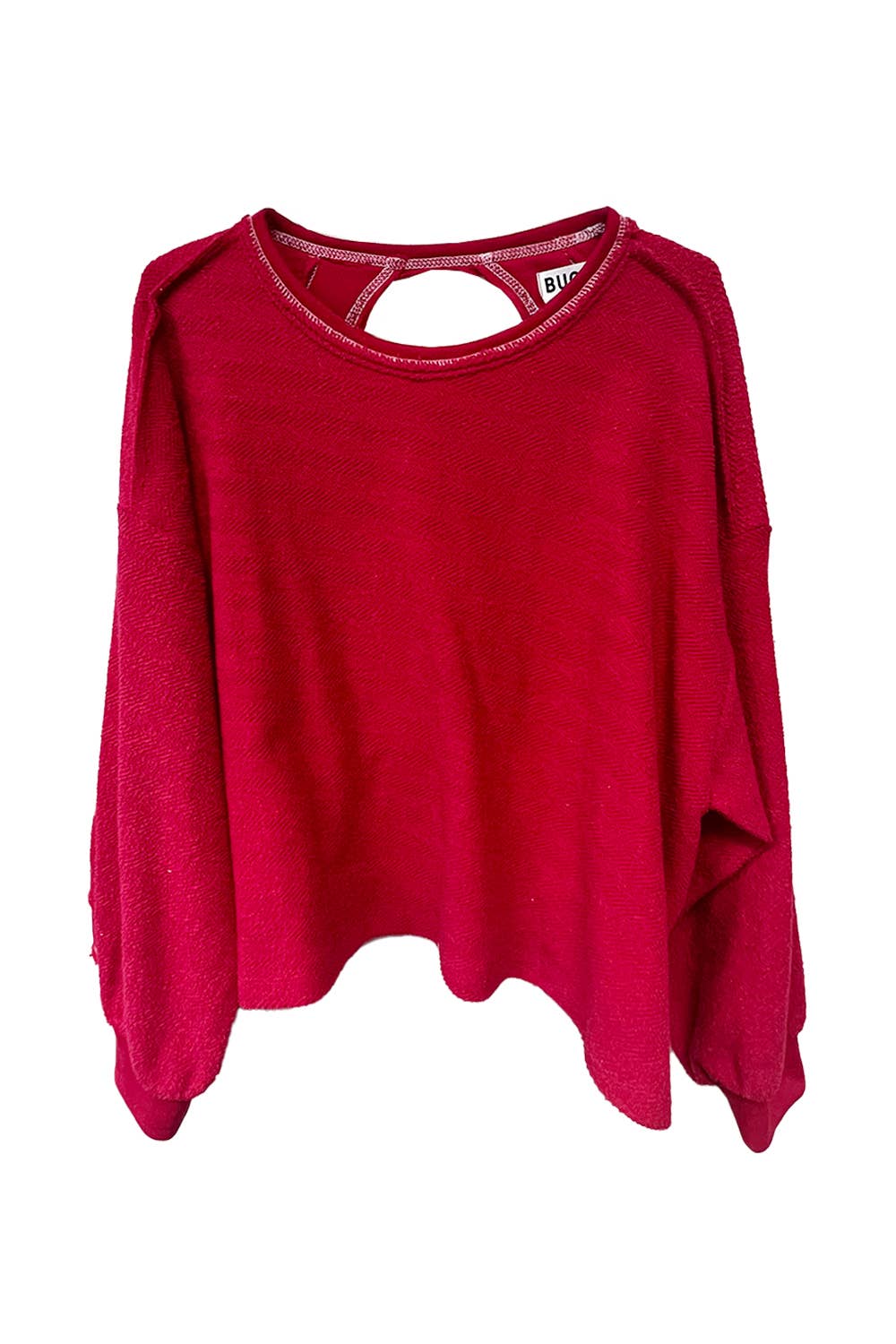 T2397 Overlap Open Back Oversize Fit Reverse Stitched Top