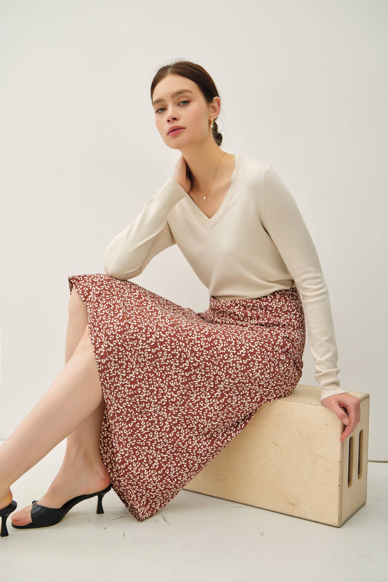 PRINT MIDI SKIRT WITH ELASTIC WAISTBAND