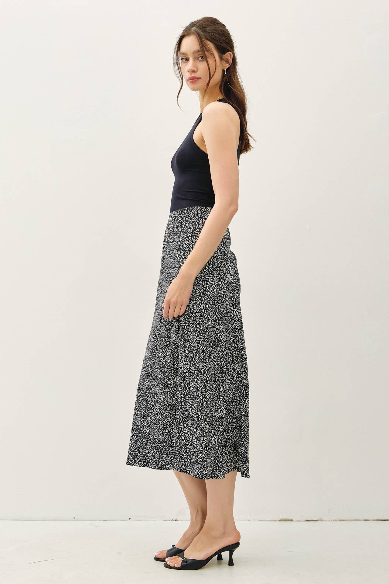 PRINT MIDI SKIRT WITH ELASTIC WAISTBAND