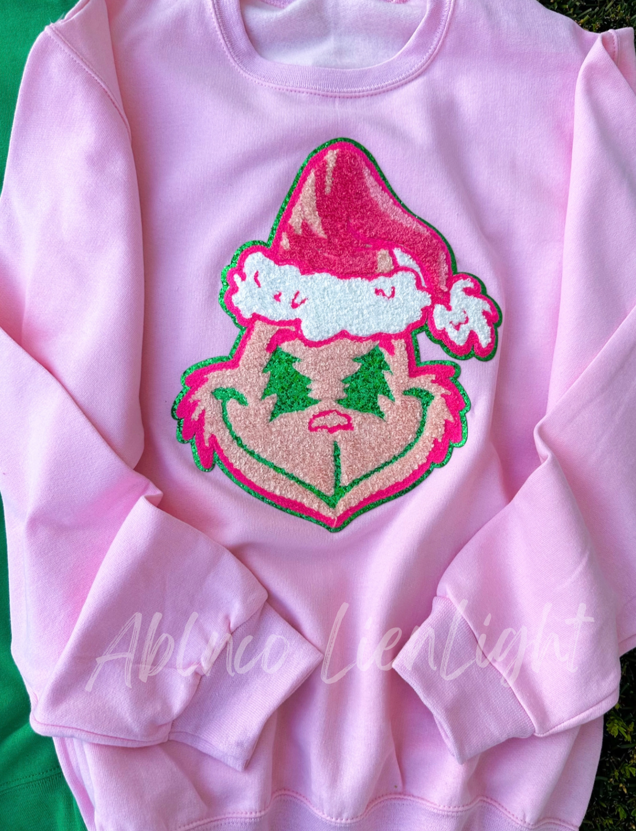 Preppy Pink Green Grinchy Christmas Chenille Patch