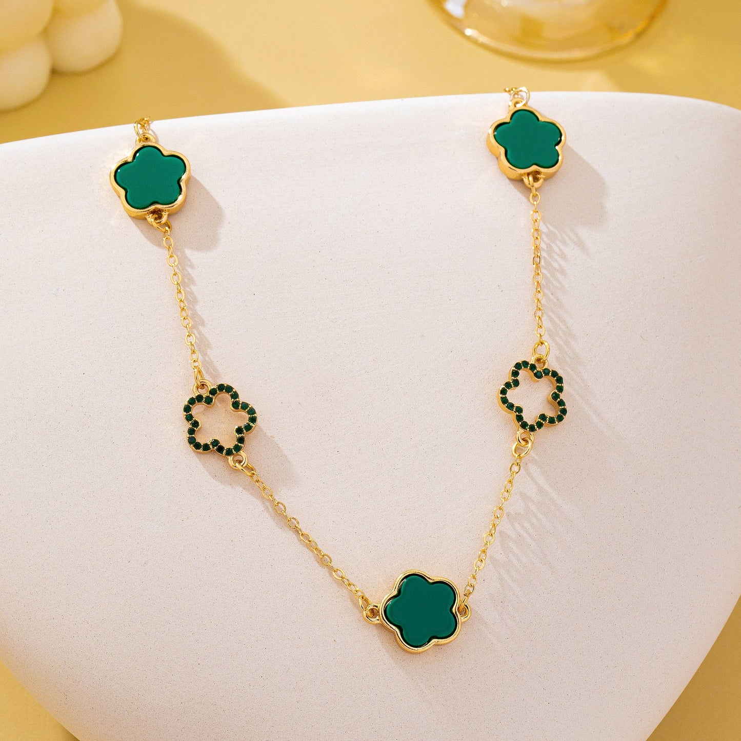 Four Leaf Enamel & Crystal Charm Necklace