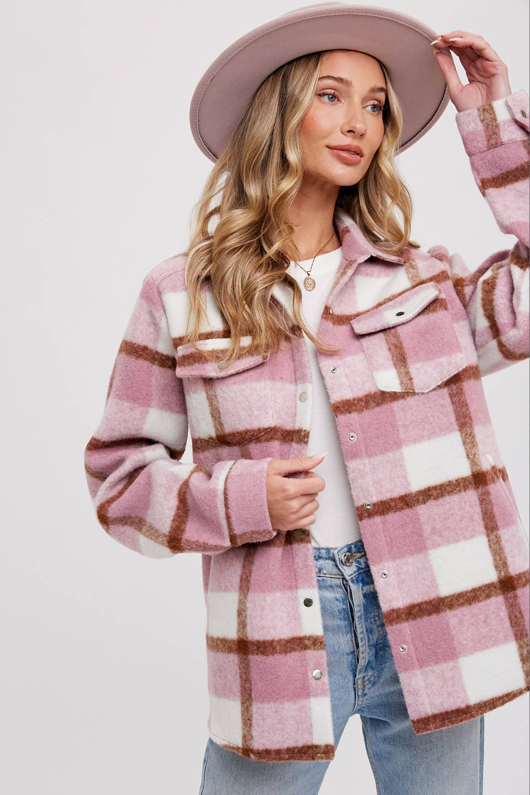 PLAID BRUSHED FLANNEL SHACKET