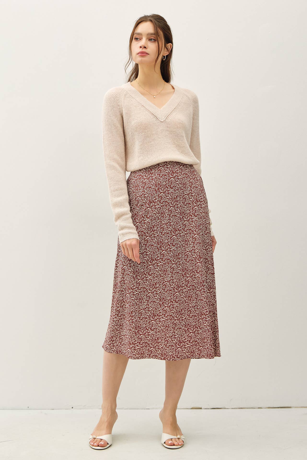 PRINT MIDI SKIRT WITH ELASTIC WAISTBAND