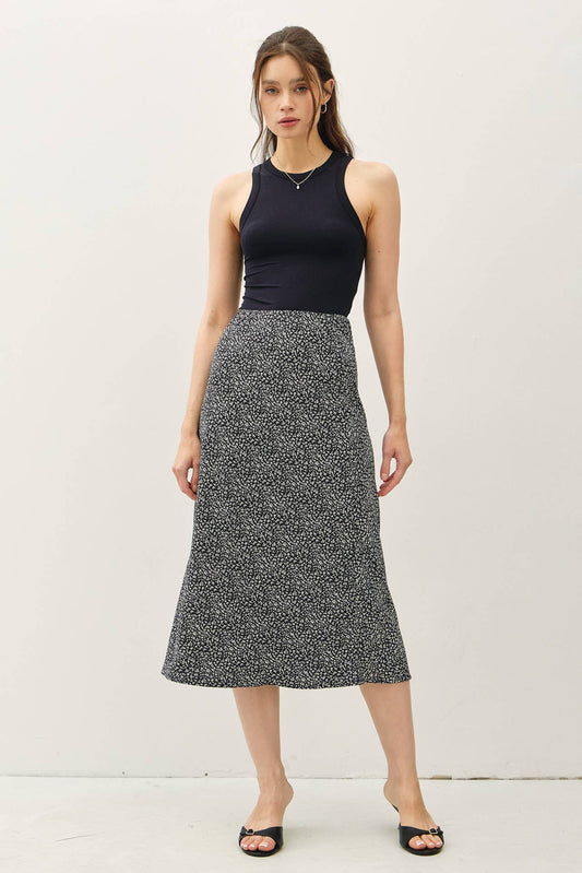 PRINT MIDI SKIRT WITH ELASTIC WAISTBAND