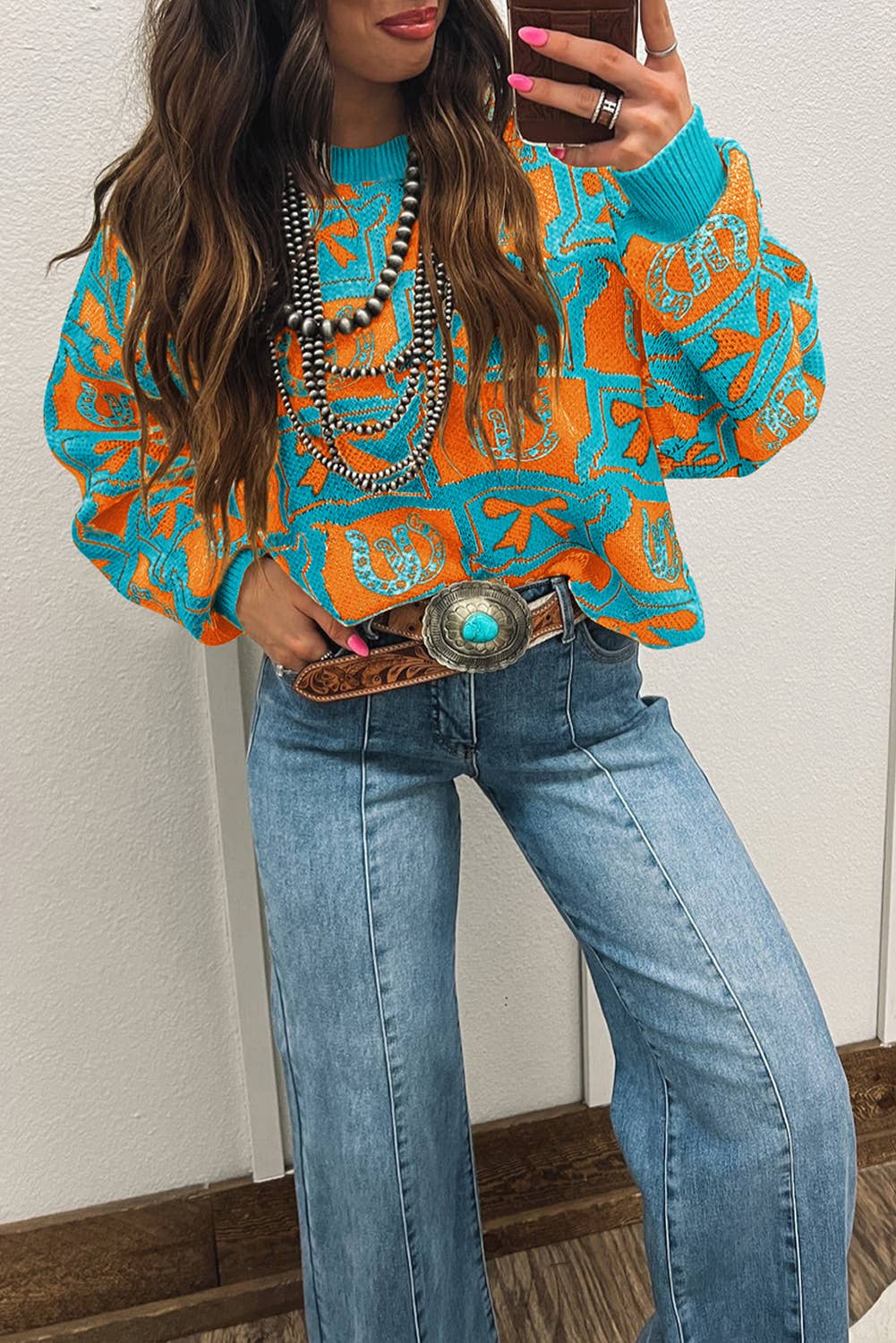 Bows Horseshoes Western Sweater