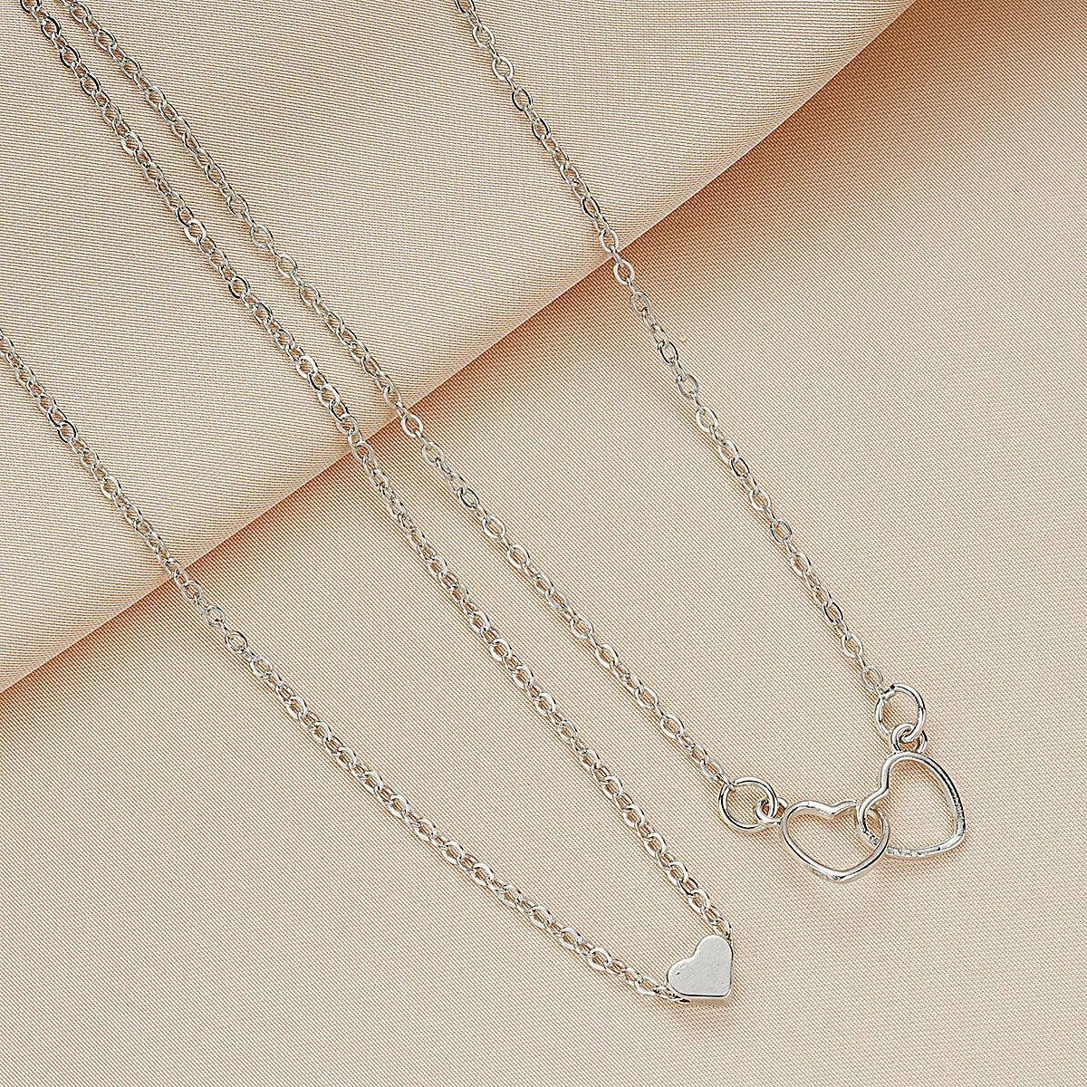 Layered Double Heart Pendant Necklace Set