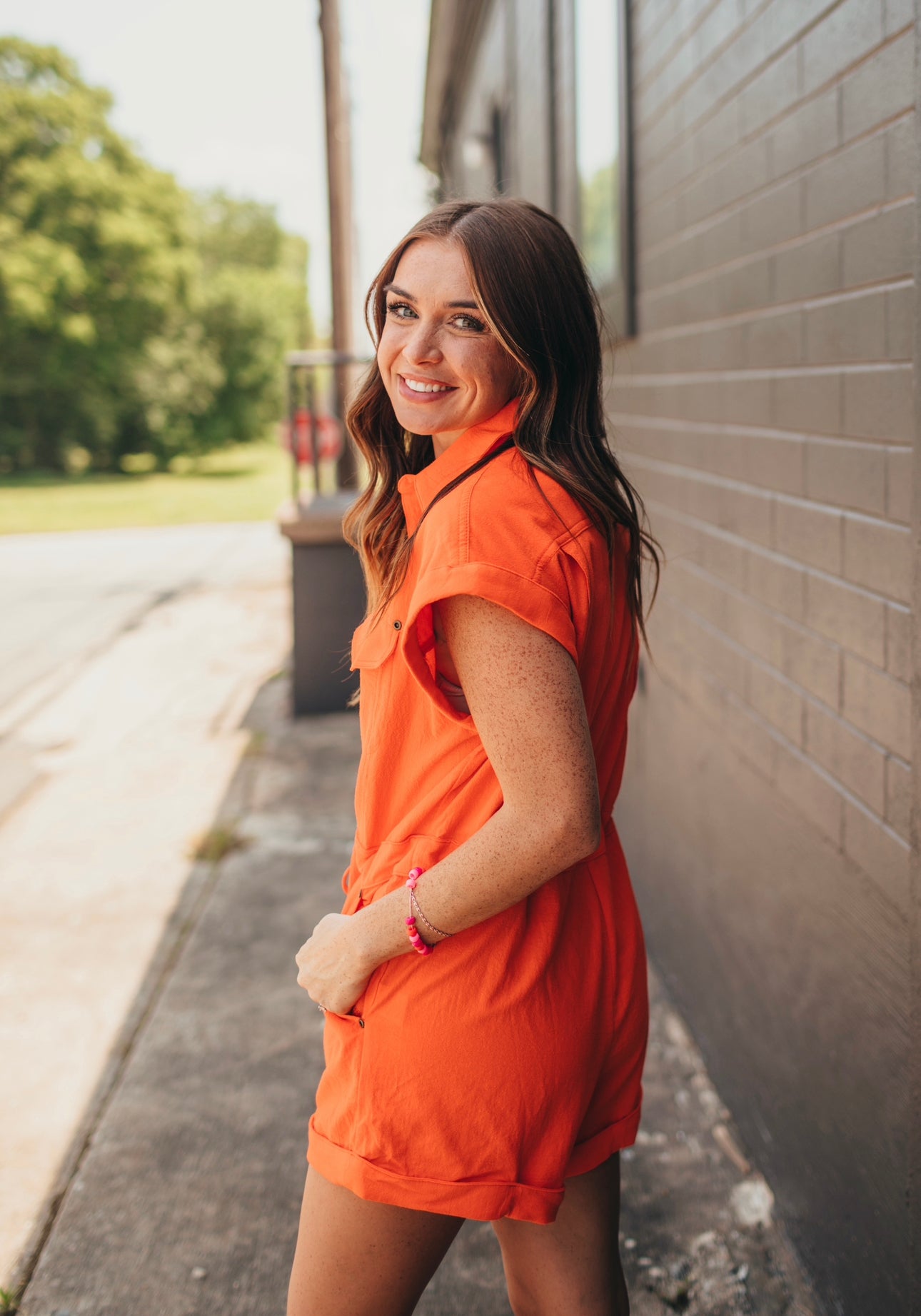 Orange Pocket Romper