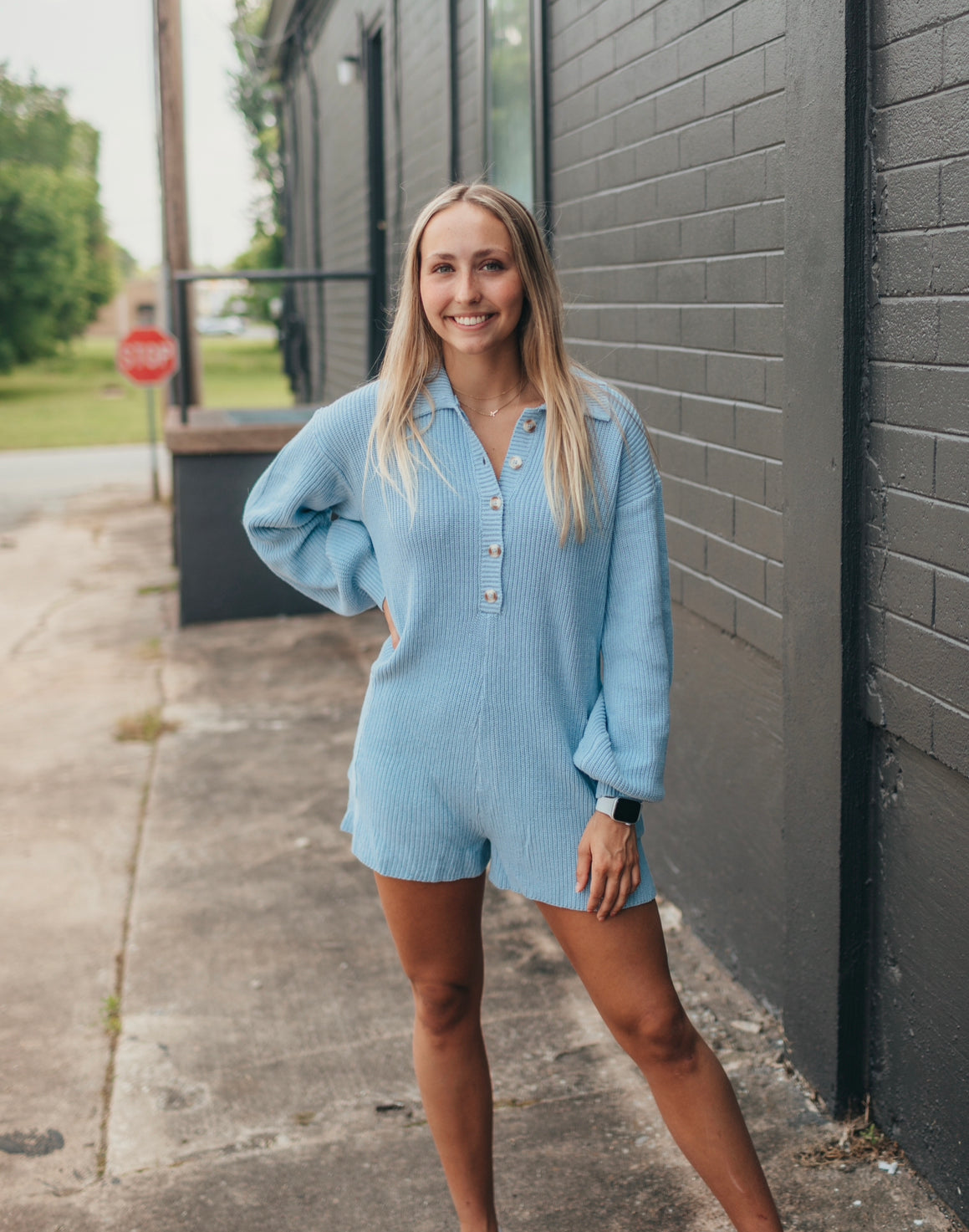 Sky Button Up Romper